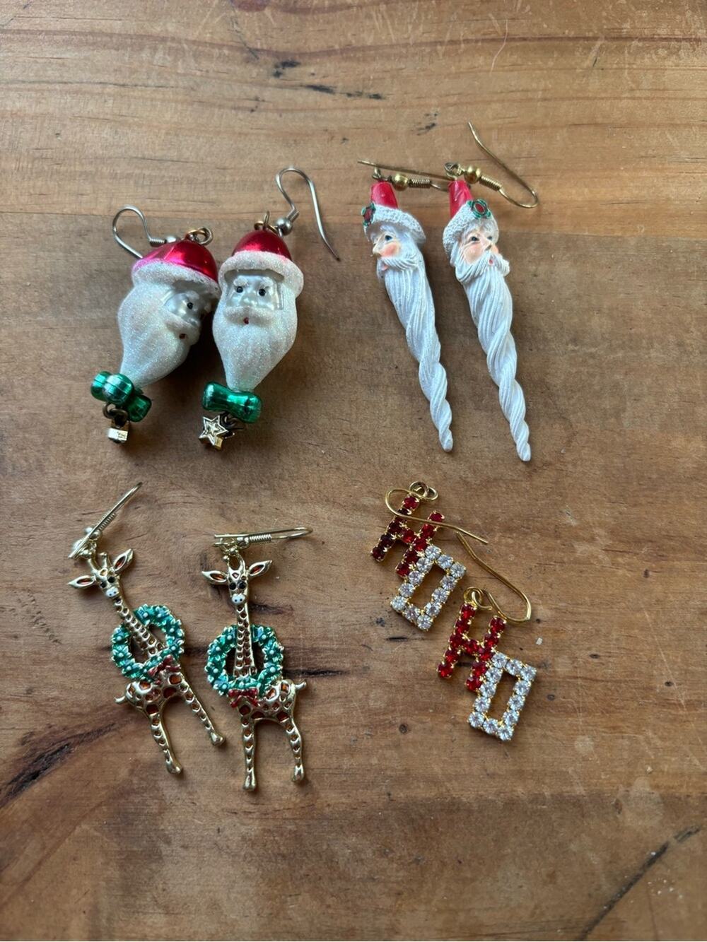 Vintage Christmas Earrings Lot Santa Giraffe HO HO Holiday Jewelry